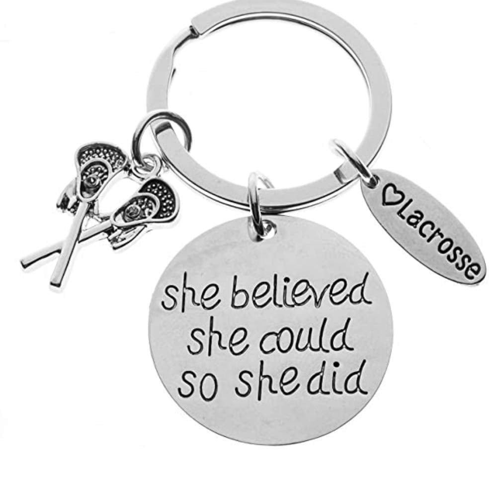 Infinity Collection Girls Lacrosse Keychain  Women'S Lacrosse She Believed She Could So She Did Jewelry   Gift For Lacrosse Play