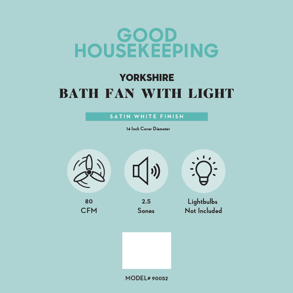 Good Housekeeping Yorkshire (90052) Decorative 80 Cfm 2.5 Sones Bathroom Ventilation Exhaust Fan With Lighting (Satin White)