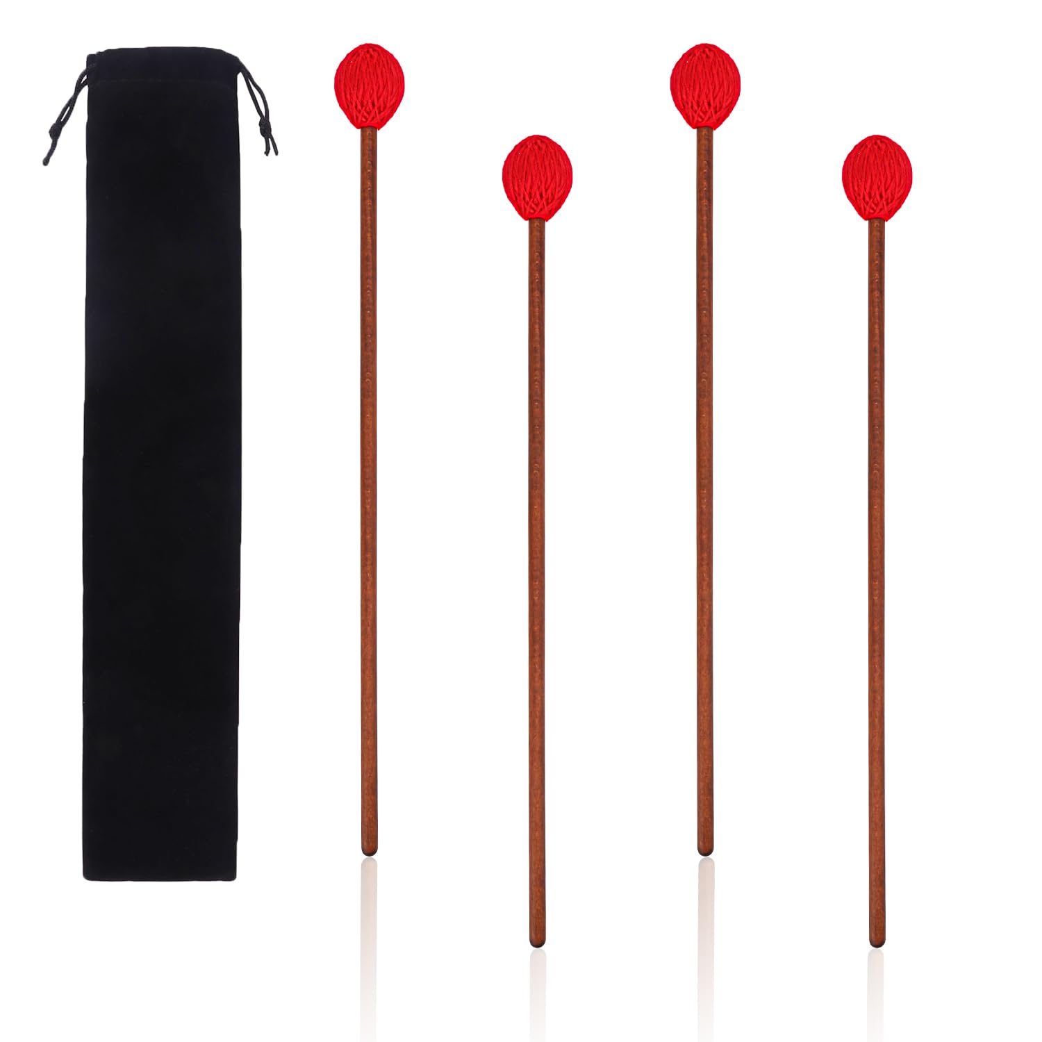 Geytetqi 2 Pair Red Marimba Mallets   Professional Marimba Mallets Set With Yarn Mallets And Birch Handle,Medium Hard Mallets, I