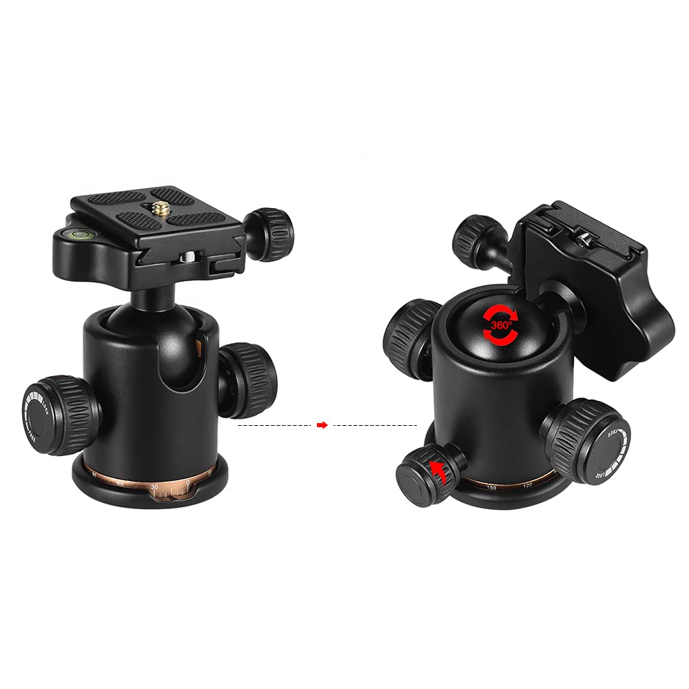 Andoer Tripod Ball Head, 360 Degree Rotating Panoramic Ball Head With Quick Release Plate 1/4 To 3/8 Screw Adapter Max 8Kg/17.64