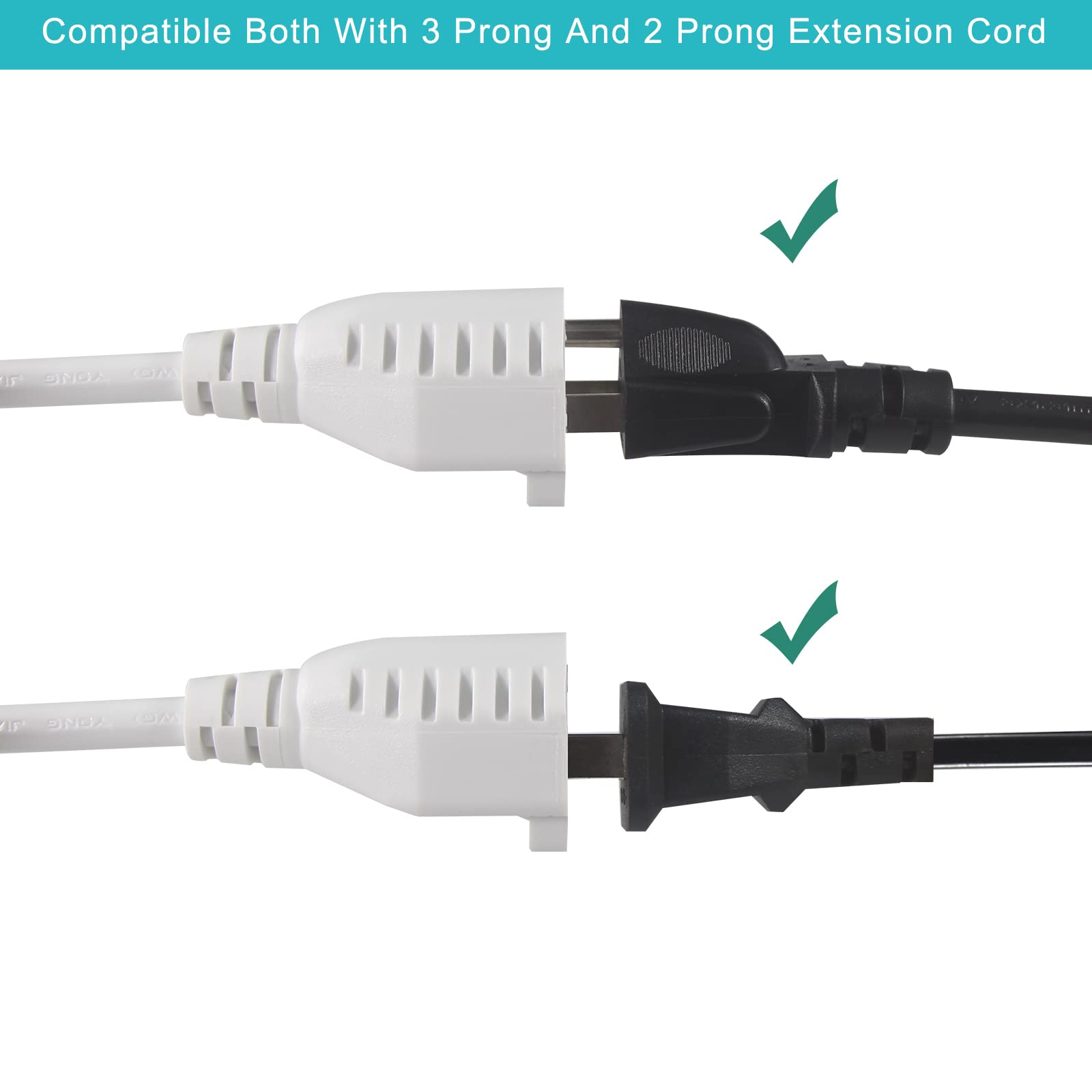 [2Pack] 2 Way Outdoor Extension Cord Splitter   White 2Ft 1 To 2 Splitter Extension Cord, 125V 13 Amp 16Awg 2 Way Waterproof 90