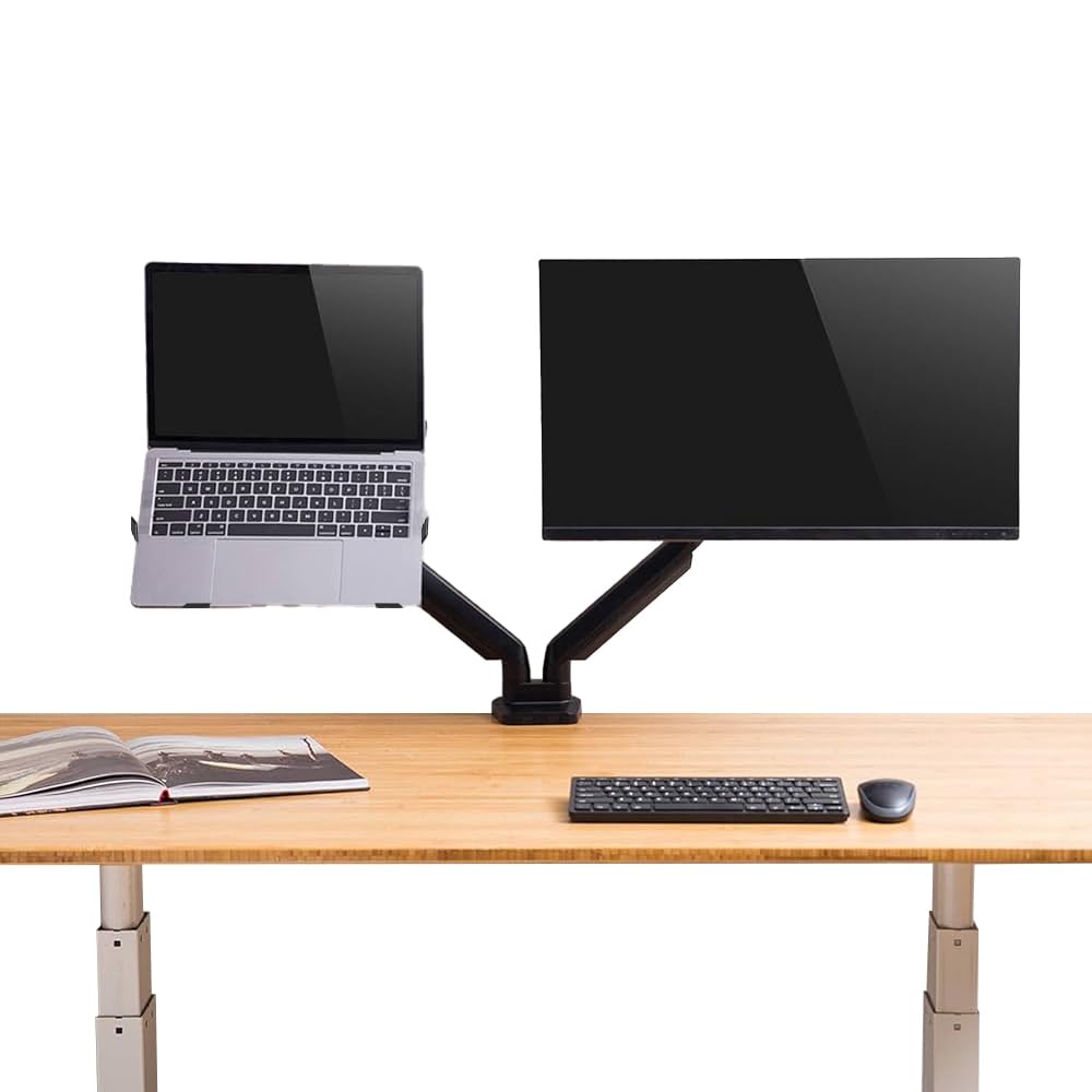 Dual Monitor Arm + Laptop Tray| Gas Spring Mount For 1332 Inch Screens| Full Motion Adjustable Stand| 1 Year Warranty| Vesa 75X