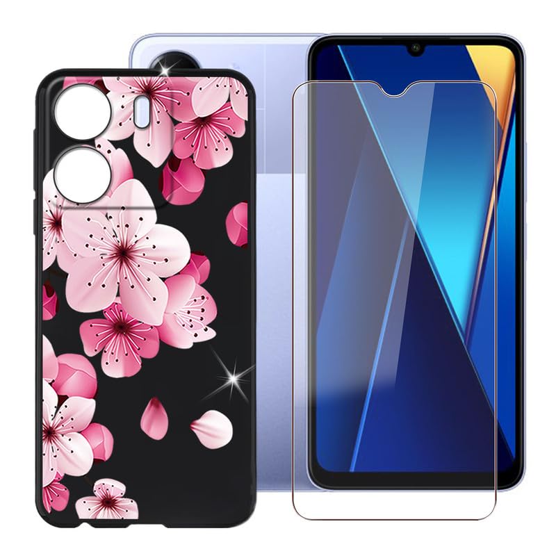Ikiiqii For Xiaomi Poco C65 (6.74'') Phone Case + Screen Protector, Shockproof Cover Bumper Slim Soft Silicone Tpu Anti Scratch 