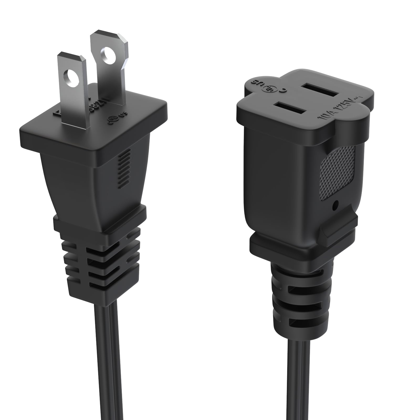 Us 2 Prong Extension Cords 3 Ft 2 Outlet Black Extension Cord Cable 125V 10A Male To Female Power Cord For Nema 1 15P To 1 15R