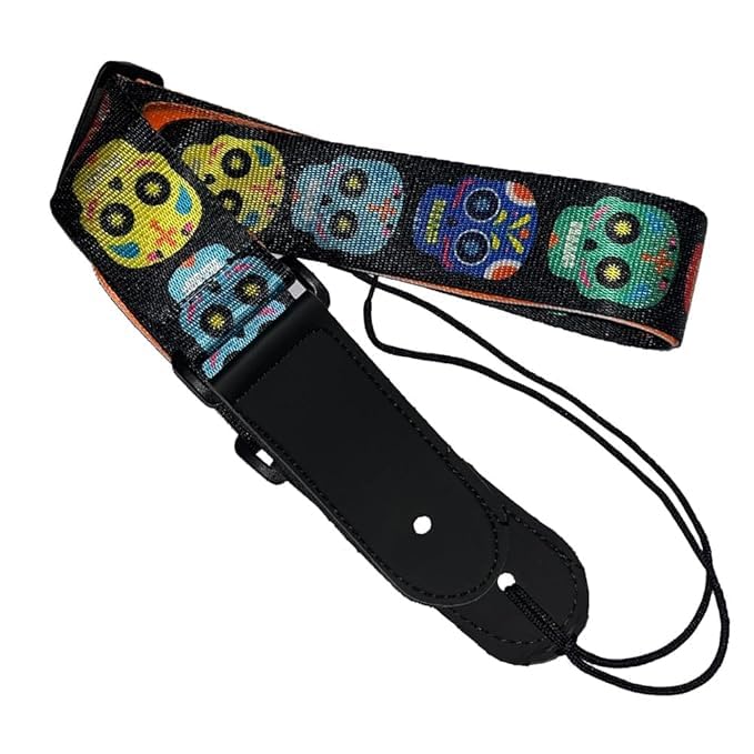 IMAGINEA Adjustable Acoustic Guitar Strap for Men & Women  Leather Ends, Pick Holder  Comfortable Cotton Strap for Acoustic, E