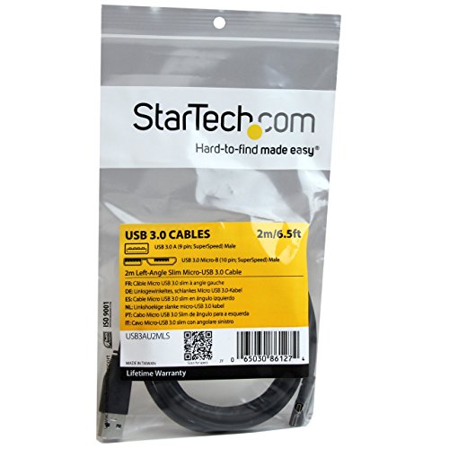 Startech.Com 2M 6 Ft Slim Micro Usb 3.0 Cable M/M   Left Angle Micro Usb   Usb 3.0 A To Micro B   Angled Micro Usb   Usb 3.1 Gen