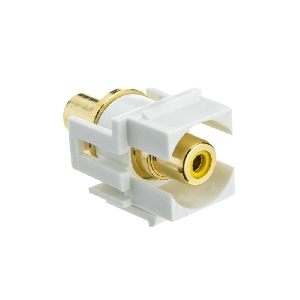 Cablewholesale Rca Female To Rca Female, Yellow Recessed Rca Coupler Adapter With White Keystone Insert, Yellow Rca Jack Connect