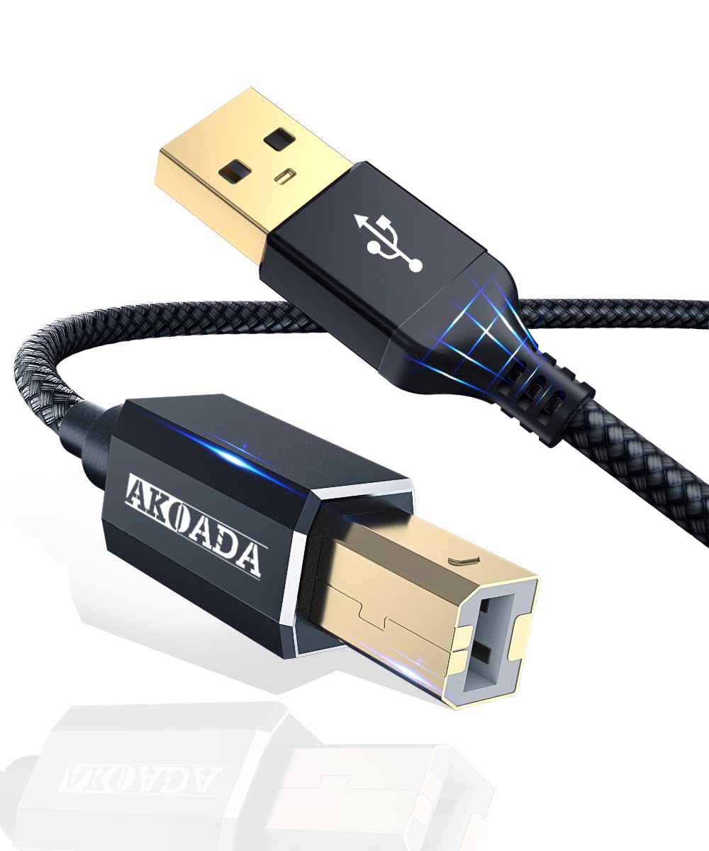 Akoada Usb 2.0 Printer Cable 20 Ft, Usb Type A Male To B Male Printer Scanner Cord High Speed Compatible With Hp, Canon, Dell, E