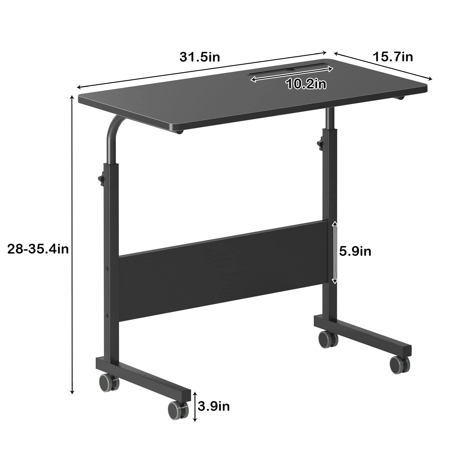 Dlandhome Mobile Bed Table 31.5 Inch, Adjustable Side Table Laptop Computer Stand Desks With Tablet Slot Cart Tray Wheels,Black#