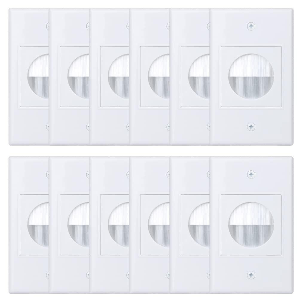 YOEMELY Cable Pass Through Wall Plate 12 Pack, 1 Gang Brush Wall Plate with Round Pass Through for Power Cords, HDMI, Coaxial, V