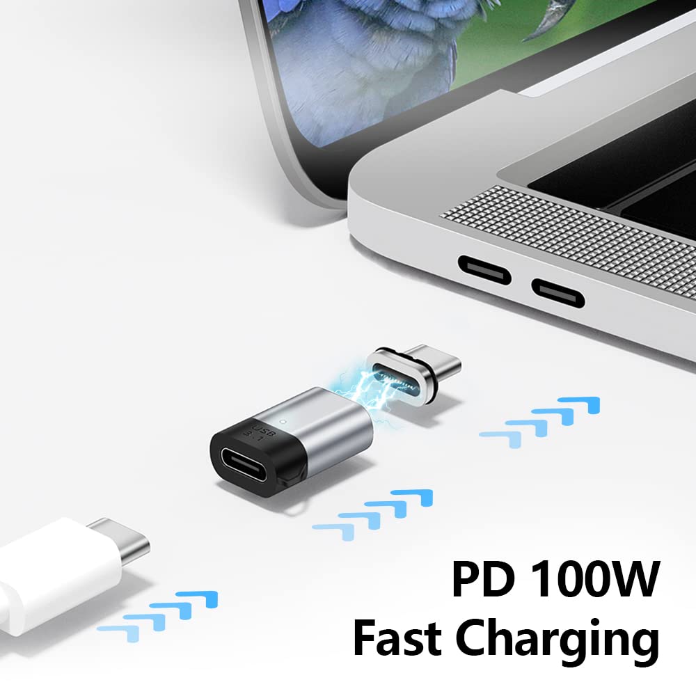Sheeast Magnetic Usb C Adapter Straight Connector And Magnetic Usb C Adapter Right Angle 24 Pin Adapter Male To Female 100W Pd F