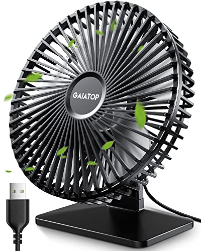 Gaiatop USB Desk Fan, 6.5 Inch Ultraquiet, 90 Adjustment for Better Cooling, 4 Speeds Portable Mini Powerful Desktop Table Fan,
