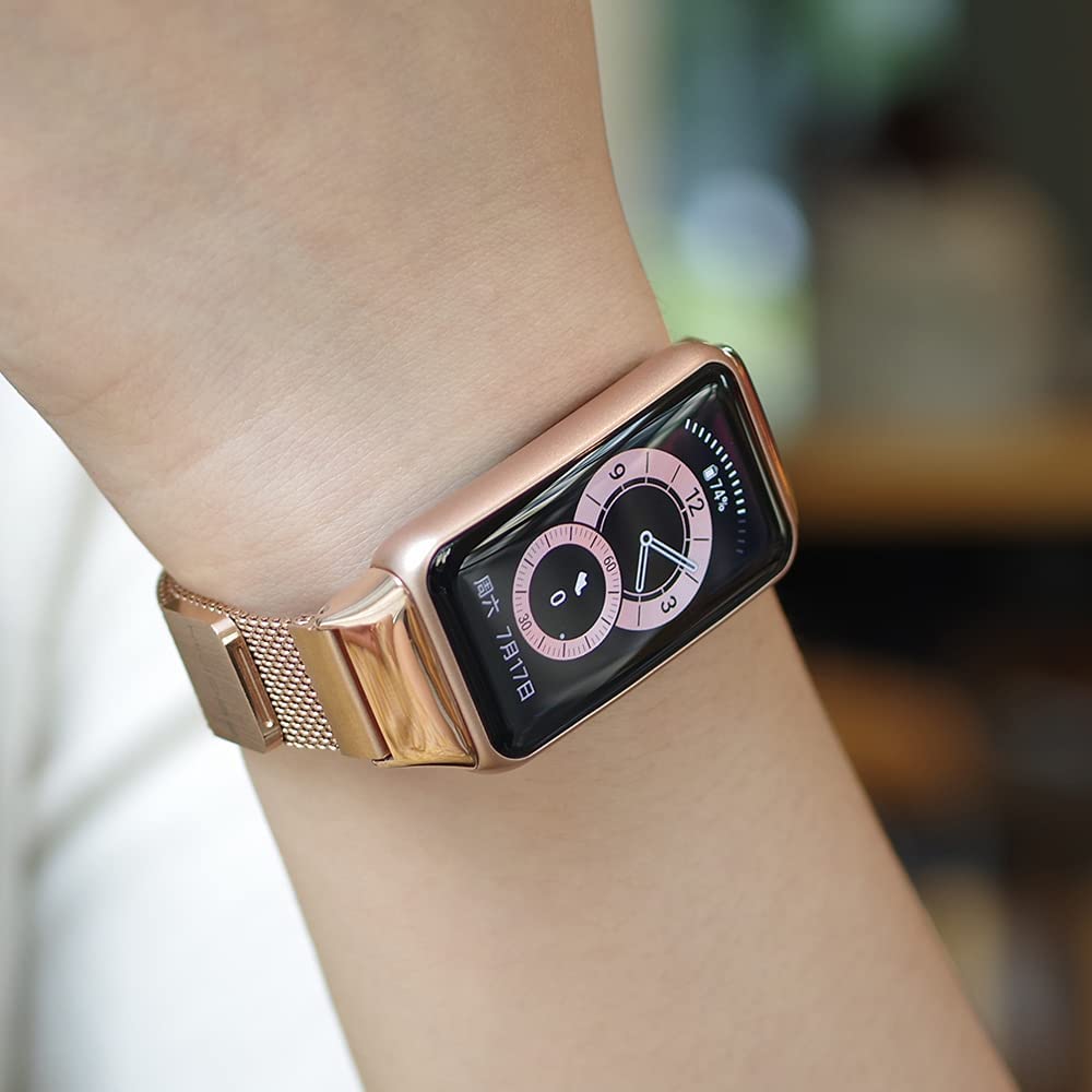 3Chome Strap For Honor Band 6 Smart Wristband, Stainless Steel Bands Wrist Watch Replacement Bracelet (Black)