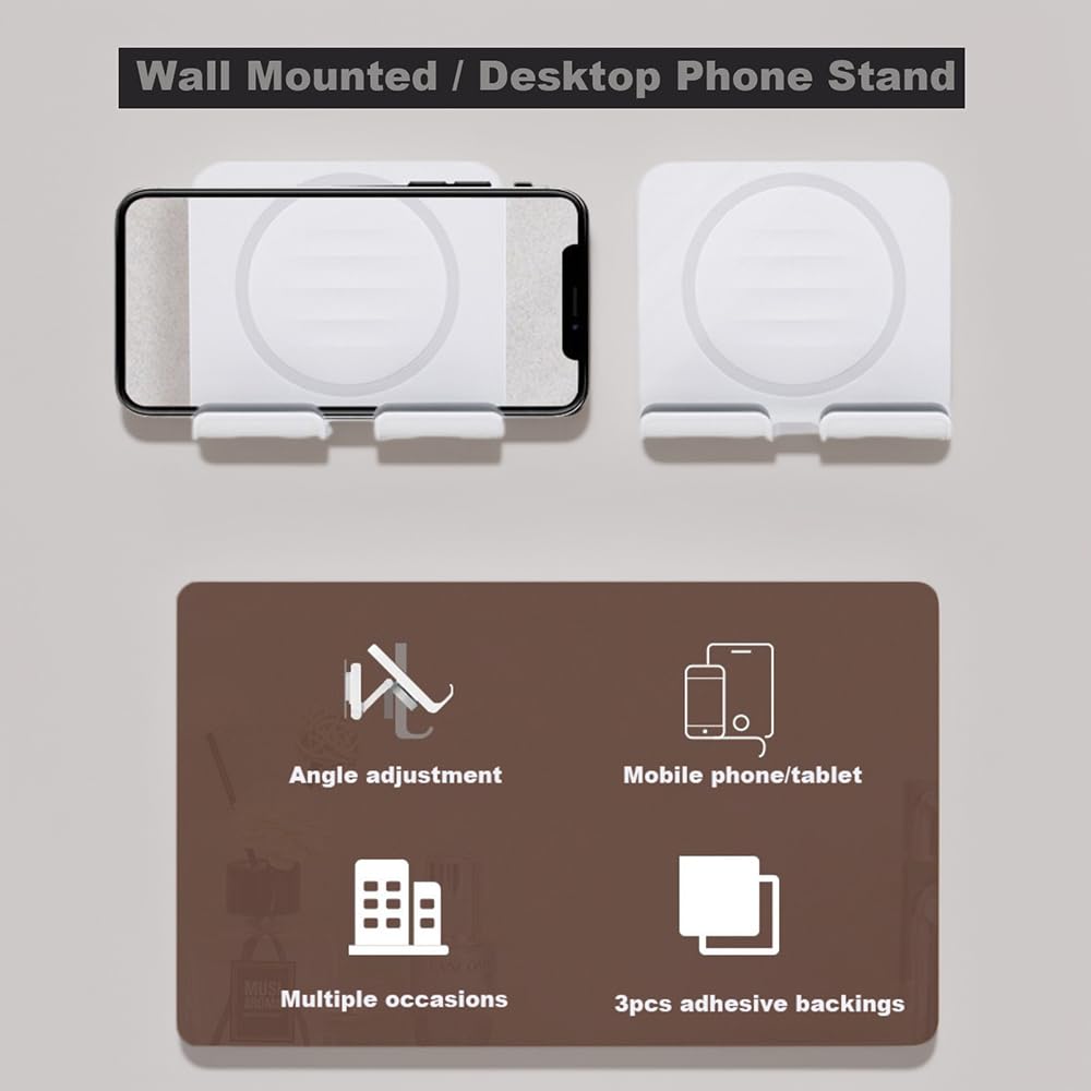 Geyitafum Shower Phone Holder, Wall Mount Cellphone Stand With 3Pcs Adhesive Pads, Adjustable & Portable Mirror Smartphone Wall