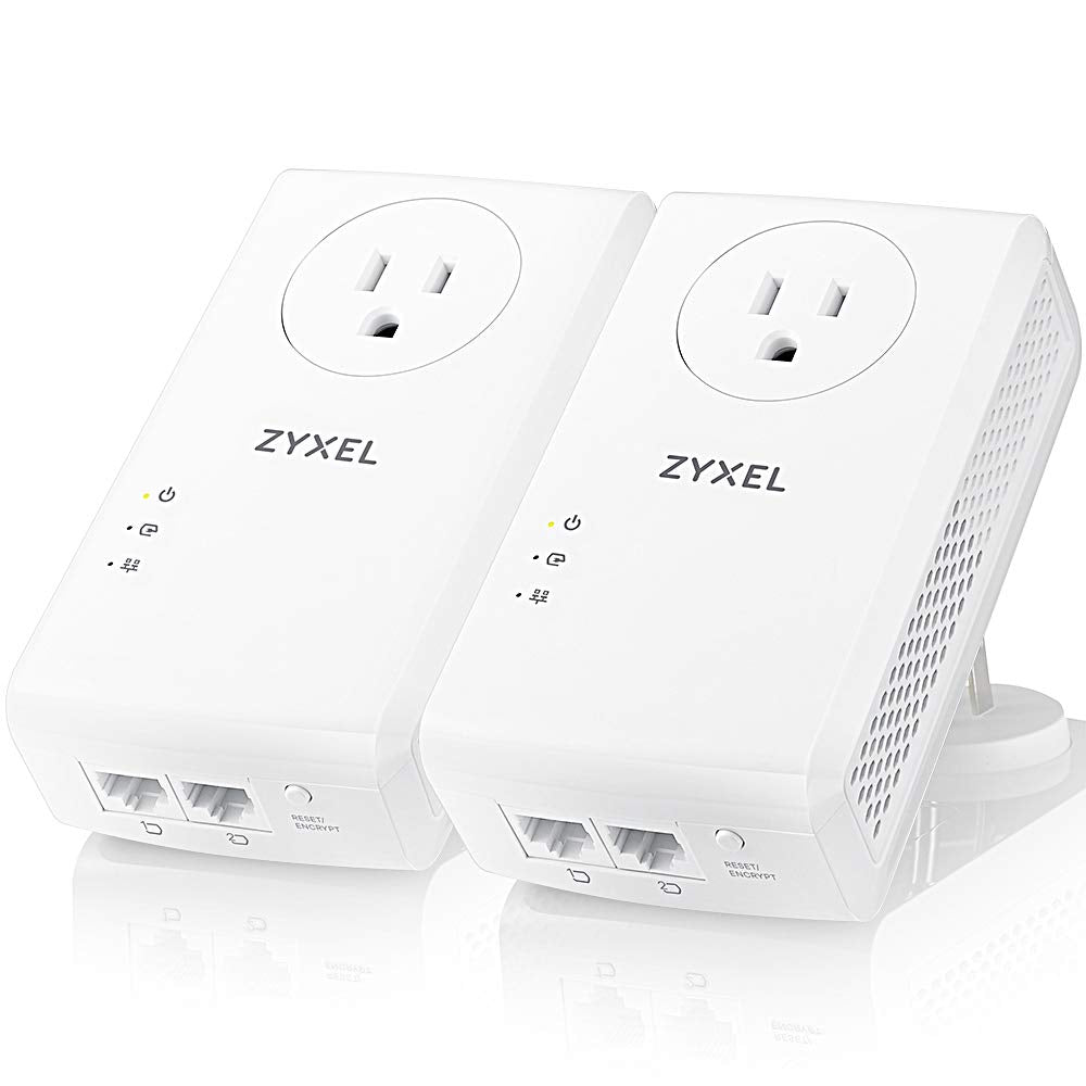 Zyxel AV2000 Powerline Ethernet Adapter Starter Kit | Pass-Thru Power | Plug & Play | MIMO | HomePlug AV2 | 2 x Gigabit Ethernet