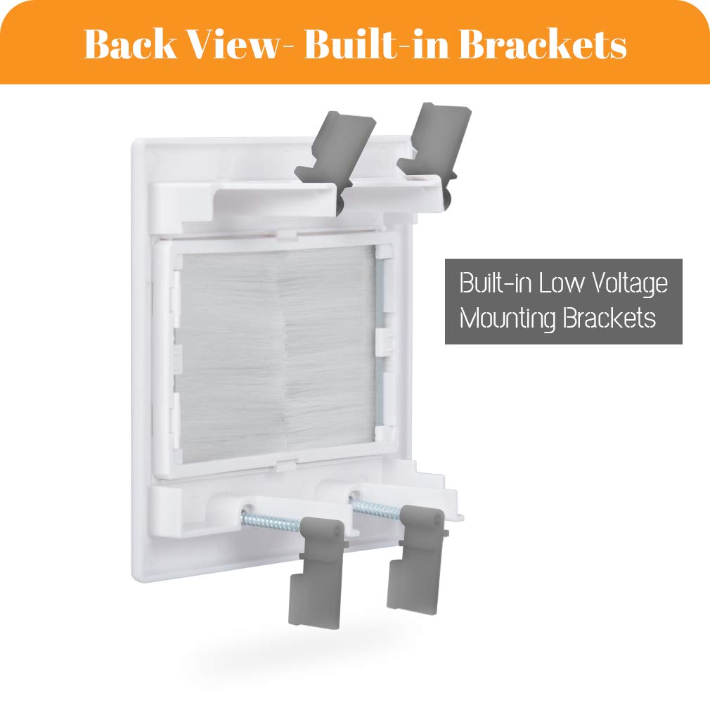 Kebulldola 2 Gang Brush Wall Plate White Built In Low Voltage Mounting Bracket For Cables Pass Through 2 Pack