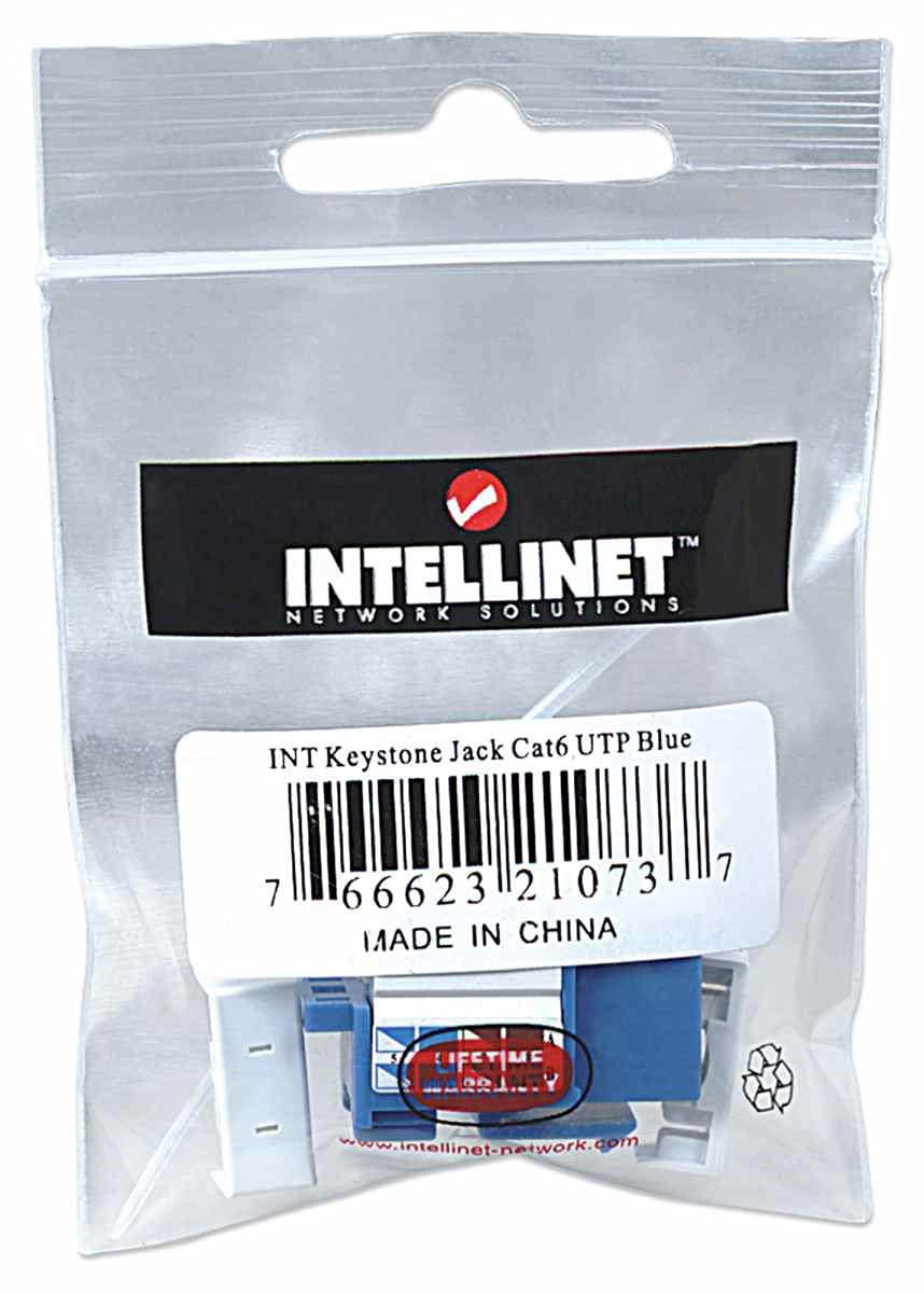 Intellinet Cat6 Rj45 Keystone Jack   Punchdown Type   For Utp Cat 6 Cable   Lifetime Mfg Warranty   Blue