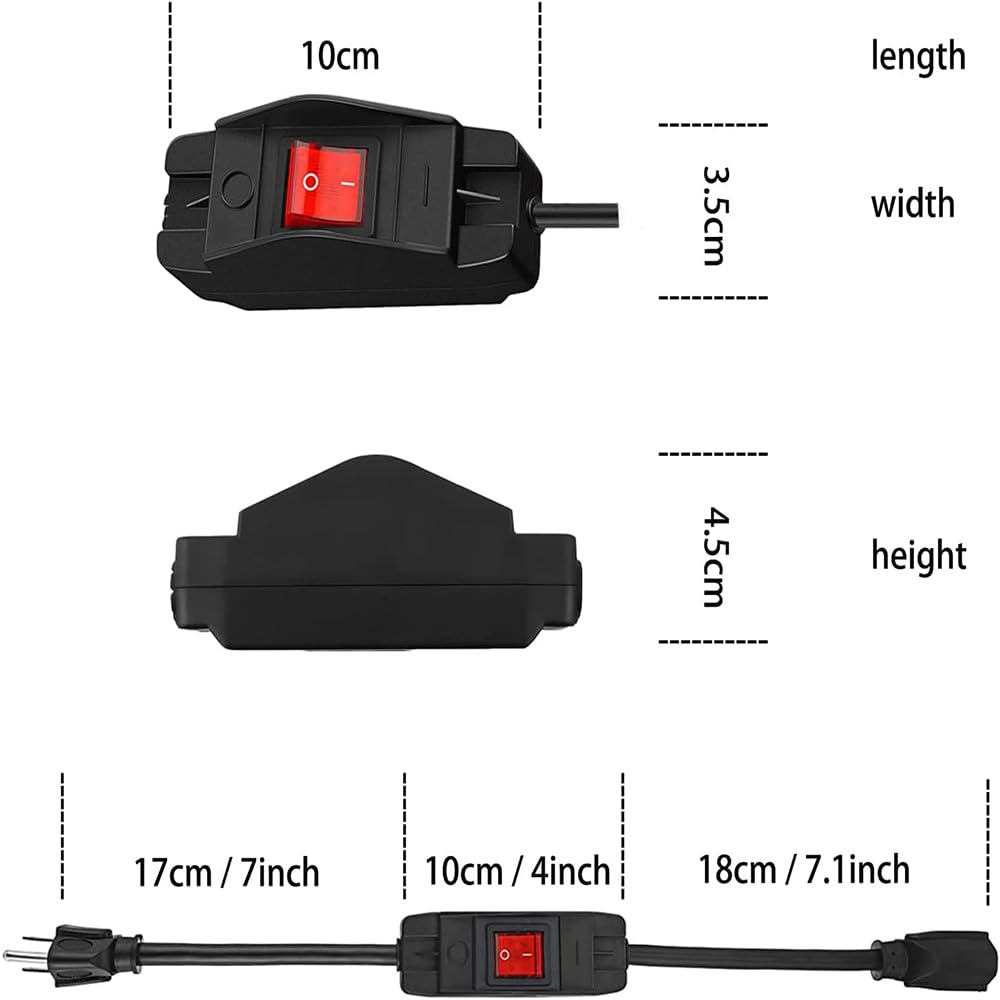 Outdoor Extension Cord With Waterproof In Line Switch, 3 Prong Heavy Duty Extension Cord With On Off Switch, 125V/250V 1625W Ext