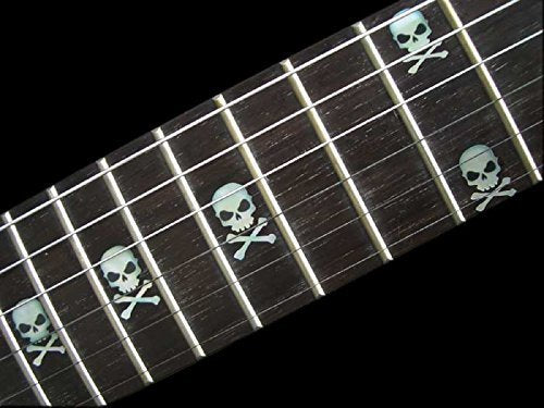 Inlay Sticker Fret Markers For Guitars & Bass   Skull With Crossbones (Sideways)   White Pearl