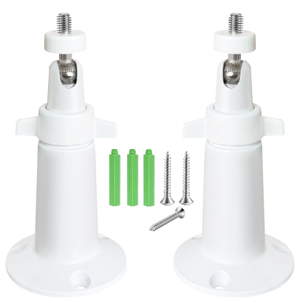 Adjustable Metal Wall Mount Compatible With Arlo, Arlo Pro 2/3/4/5/Ultra/Ultra 2, Ring Stick Up Cam, Ring Indoor Cam(1St Gen), Wyze Cam V3, 360 Degree Adjustable Screwless Bracket (2 Pack White)