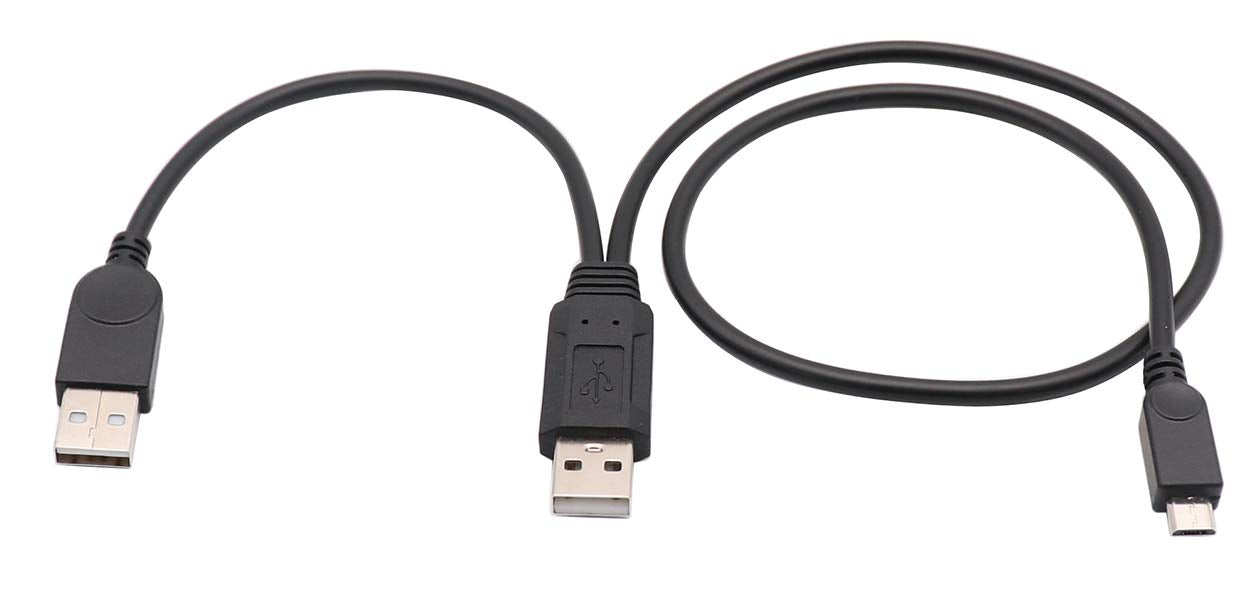 zdyCGTime USB 2.0 A Dual Power Micro Cable, USB 2.0 A Male to USB 2.0 A +Micro USB Male Y Adapter Charging Cable for Samsung, HT