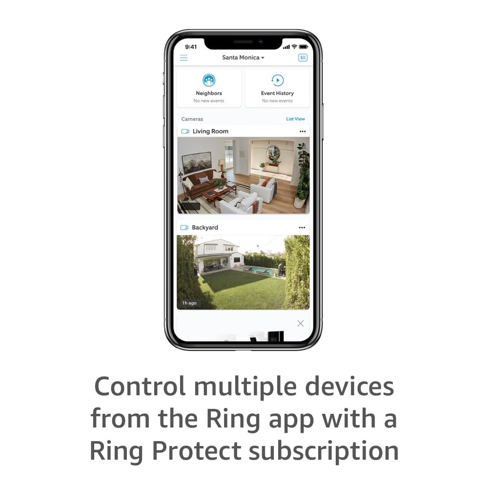 Ring Stick Up Cam - Weather-Resistant Outdoor Camera, Live View, Color Night Vision, Two-Way Talk, White, Model 5UM7E5