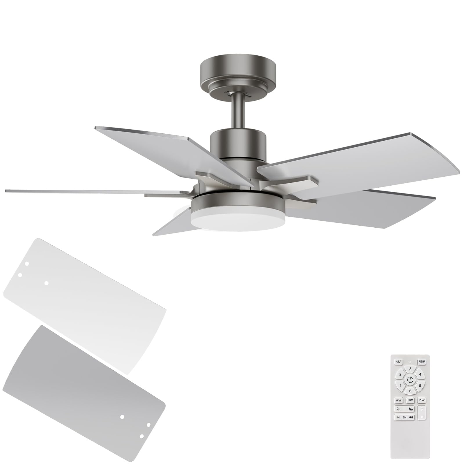 Regair Ceiling Fan 32 Inch, Remote Control DC Motors, 3CCT 3000K-4000K-6500K Dimmable Timer Noiseless, Modern Nickel Compact Cei