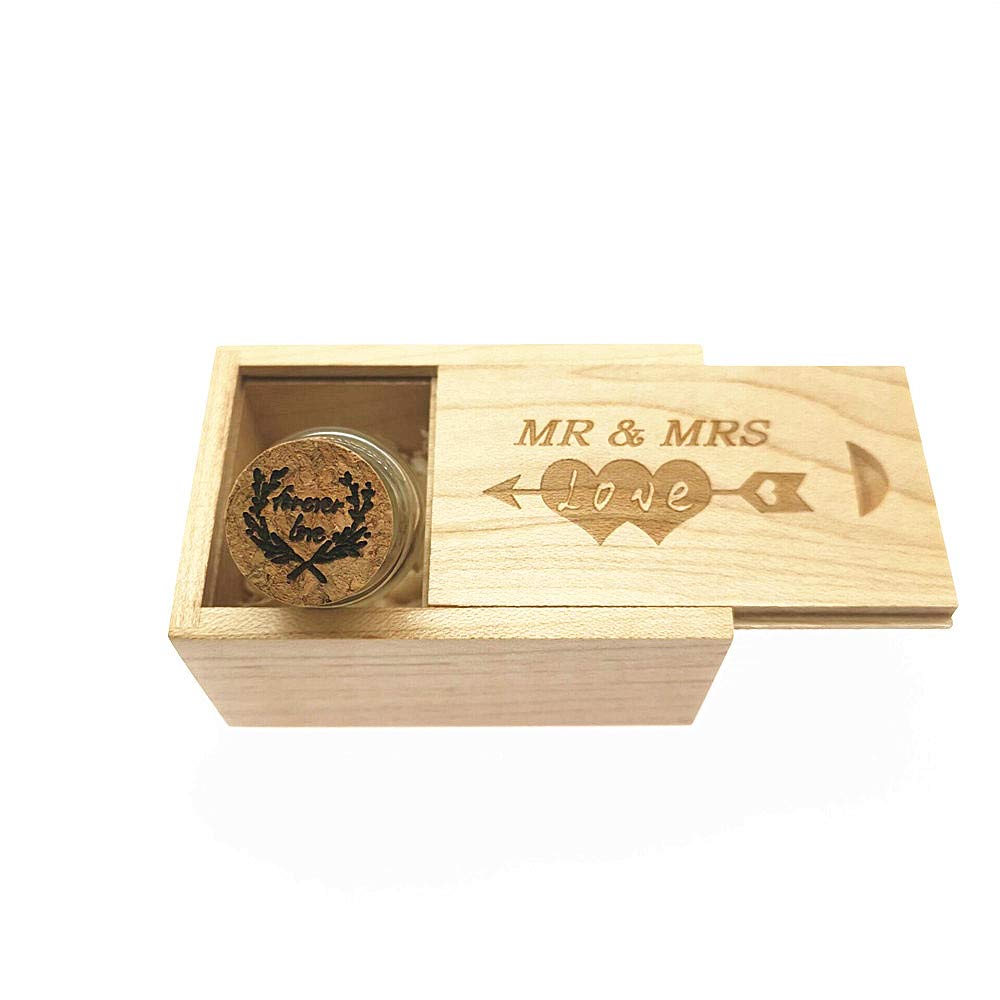 Lxsino 32Gb Usb 3.0 Flash Drive Glass Drift Bottle With Mr & Mrs Print Wood Box Usb Stick Pendrive For Wedding, Friends,Family