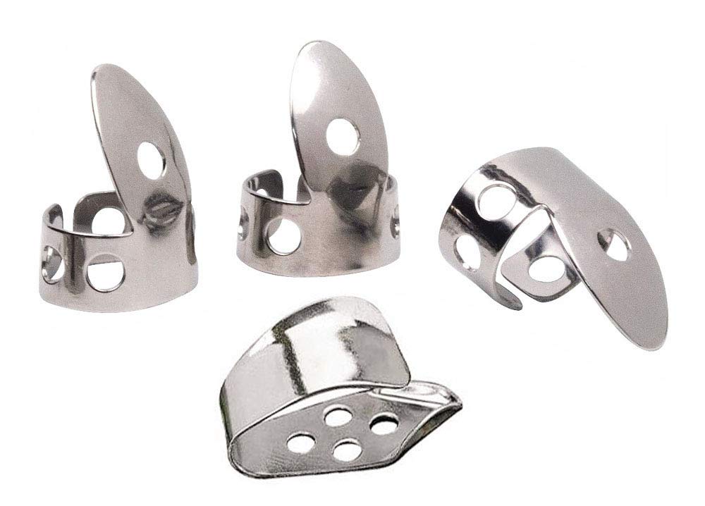 Jiayouy 15Pcs Guitar Thumb Finger Picks Set Metal Guitar Thumb Finger Picks With Storage Box For Gutiar Bass Ukulele Banjo Silve