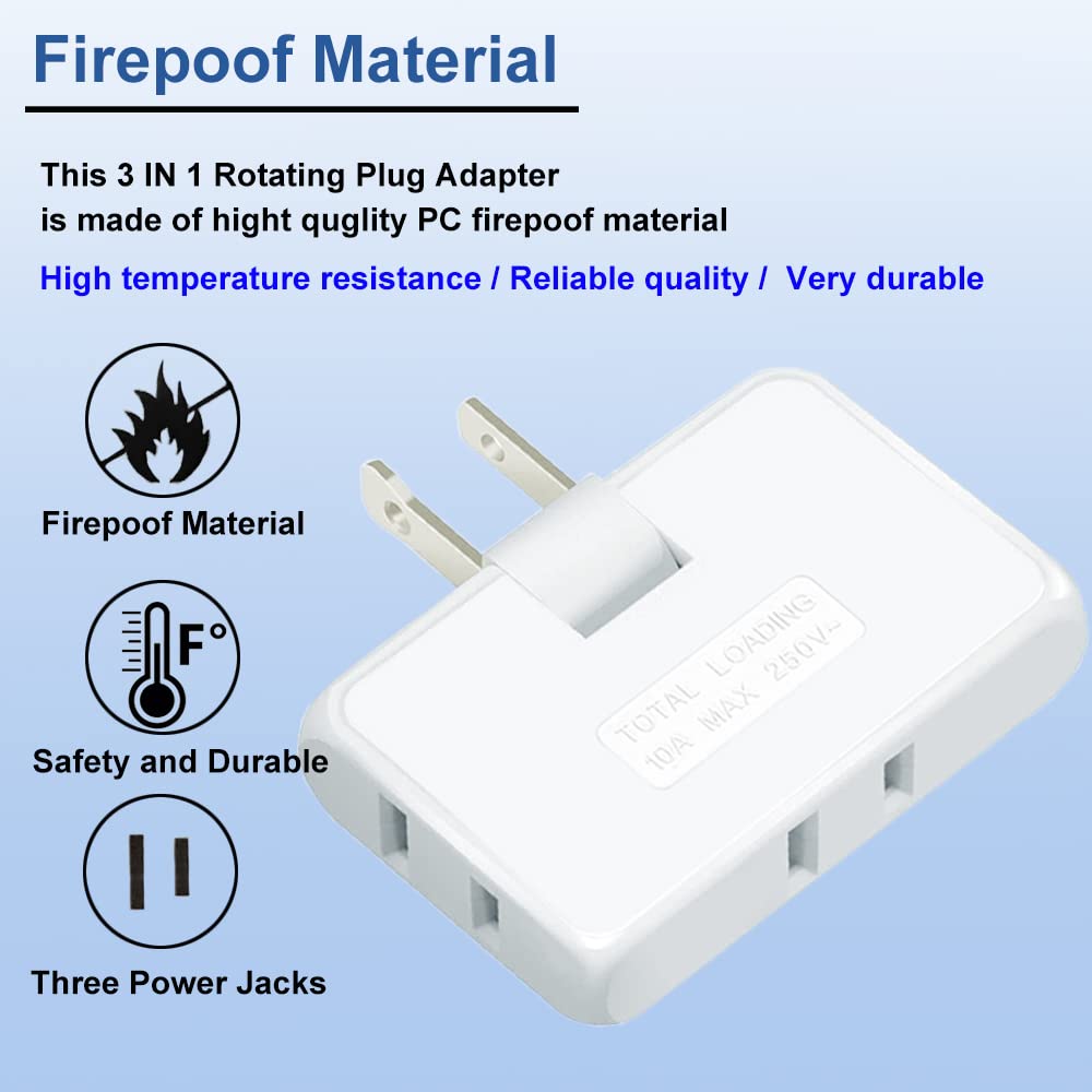 3 Pack Ac Flat Wall Outlet Extender,3 Way 2 Prong180 Degree Portable Swivel Wall Tap Plug,Ultra Thin Folding Electrical Outlet S