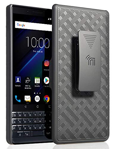 Case With Clip For Blackberry Key2 Le, Nakedcellphone [Black Tread] Kickstand Cover With [Rotating/Ratchet] Belt Hip Holster Com