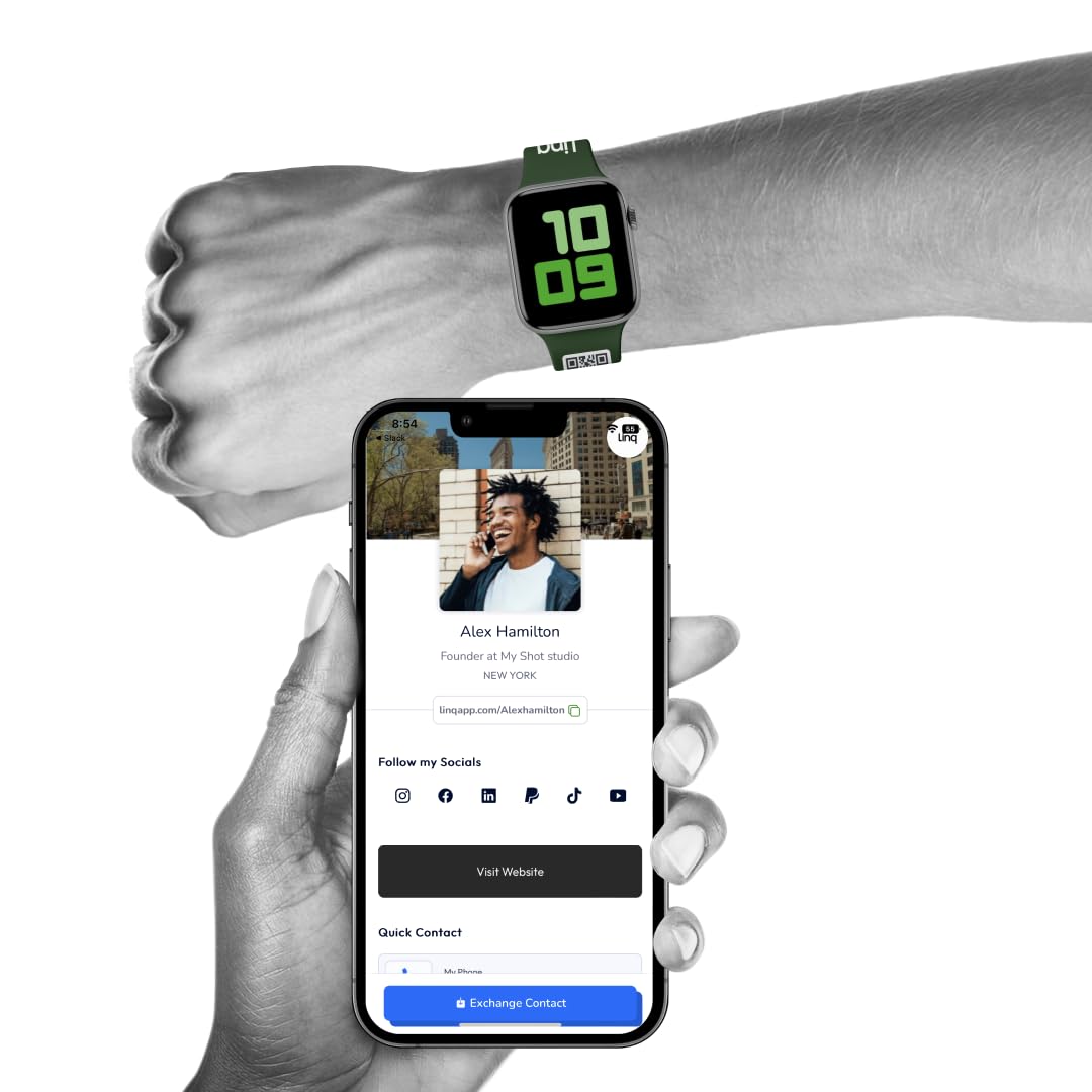 Linq Band V2 For Apple Watch - Smart Nfc And Qr Bracelet Wristband - Easily Share Contact Info, Social Media, And More! (Pine Gr