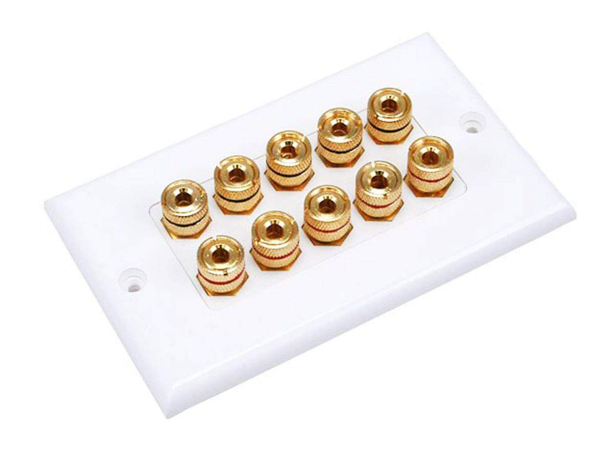 Monoprice 103539 Banana Binding Post Two Piece Inset Wall Plate   White   Coupler Type For 5 Speakers