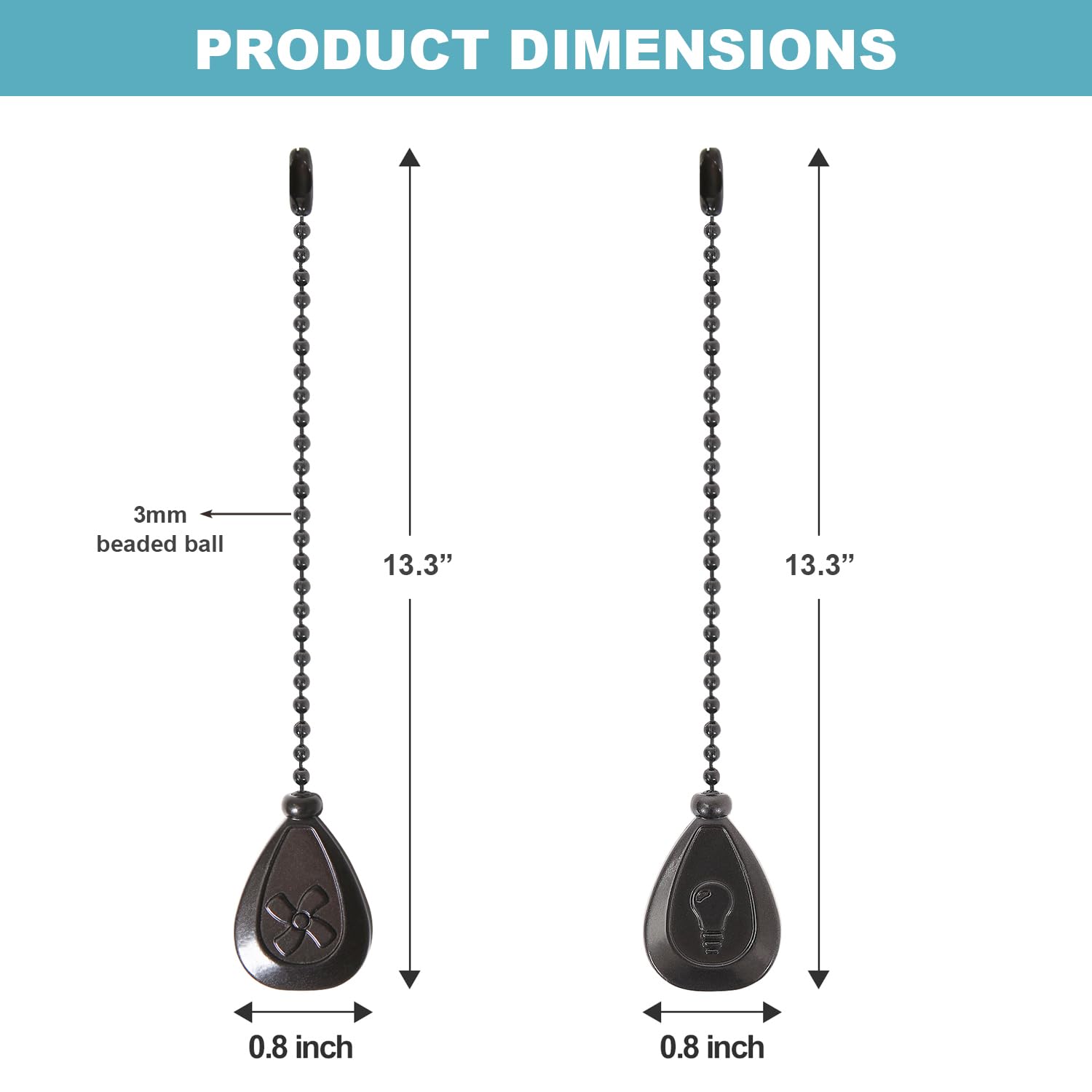 Smotecq Ceiling Fan Pull Chain Extenders 2 Pack, Decorative Waterdrop Look (Orb)