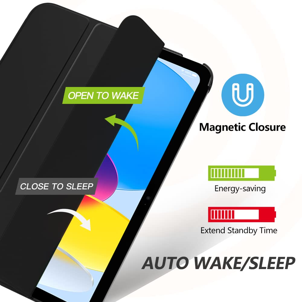 MoKo for iPad (A16) 11th Generation Case 11 Inch 2025, iPad 10th Generation Case 10.9 Inch 2022, Slim Stand Hard PC Translucent Back Shell Smart Cover, Support Touch ID, Auto Wake/Sleep, Black