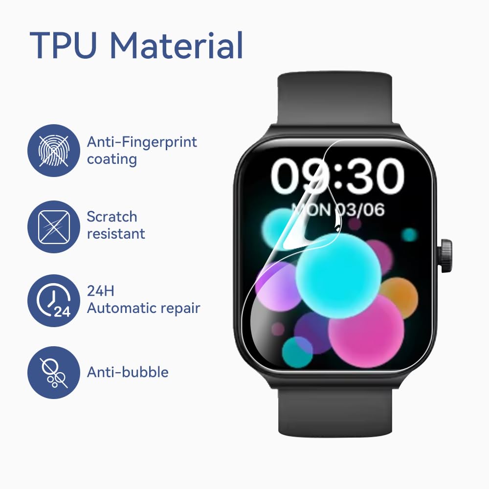 Lysandra Compatible For Toobur Idw16 Smart Watch 1.95 '', [6 Pack] Full Coverage Tpu Clear Film Compatible For Toobur Idw16 1.95