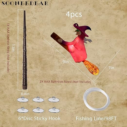 Sooneedear Harry Flameless Potter Candles With Witch Flying On Broomsticks, Hanging Led Night Light Remote By Magica Wand, Hallo