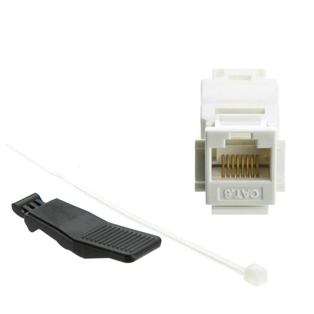 Cablewholesale Cat6 Keystone Jack, White, Toolless Rj45 Female (Utp) To 110 Punch Down Connector