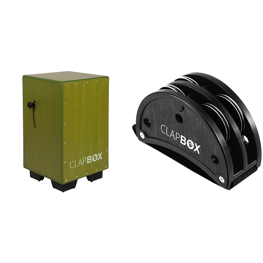 Clapbox Adjustable Snare Cajon CB40 Olive Green, Birch Wood (H:50 W:30 L:30)  3 Internal Snares & Clapbox Foot Tambourine  Ji