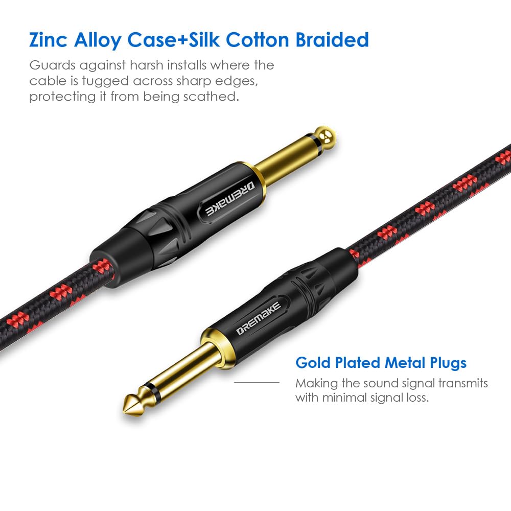 Dremake 6Ft Jack 6.35Mm Ts 1/4 Inch To 1/4 Inch Guitar Cable 6.35Mm Male To 6.35Mm Male Quarter Inch Audio Guitar Instrument Pat