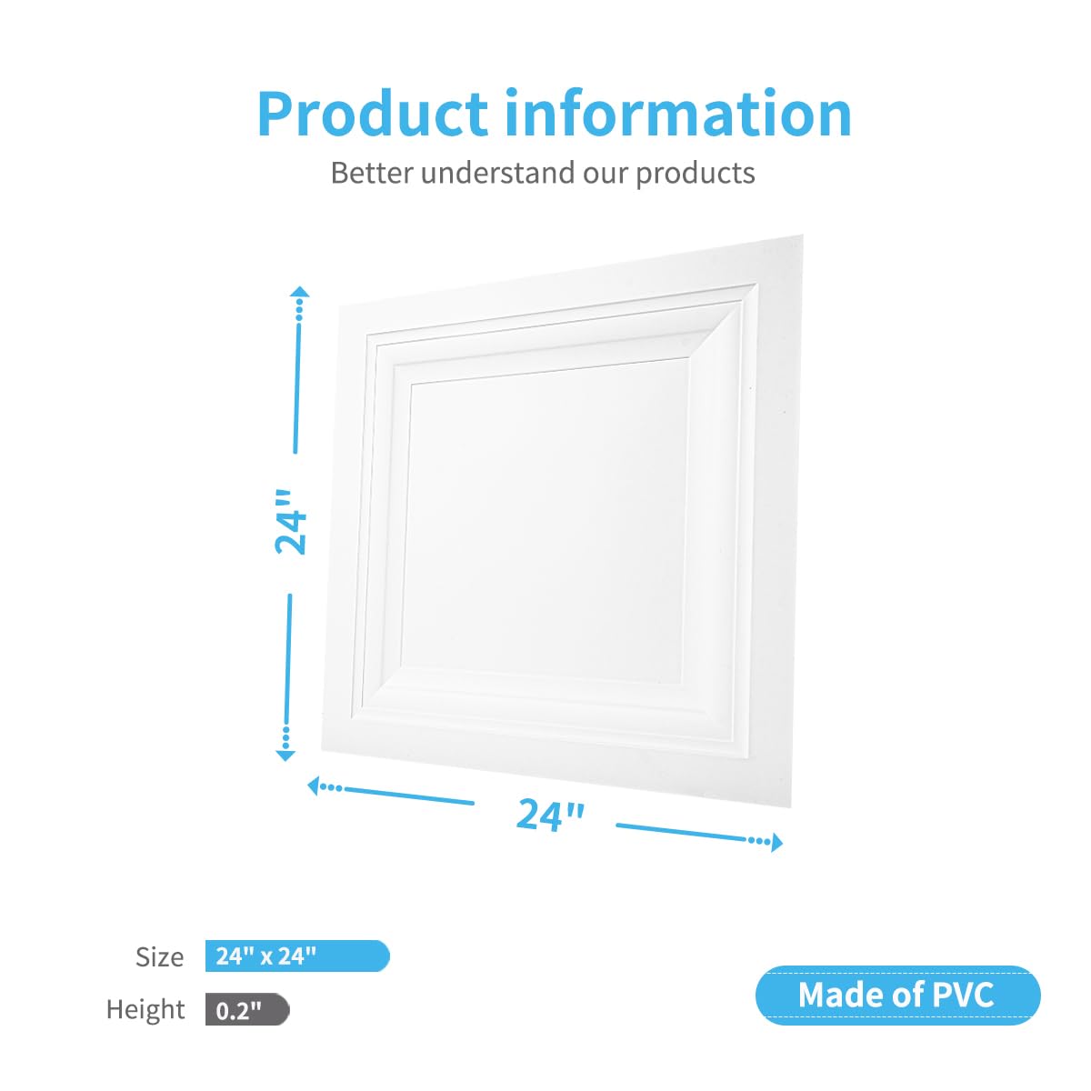 Art3D 12 Pack Square Drop Ceiling Tile 2Ft X 2Ft In White, Pvc Ceiling Panel 24 X 24In.   Compatible With 15/16'' Drop Ceiling G