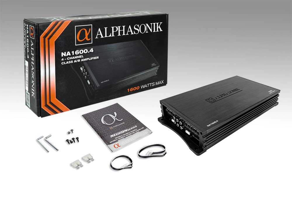 Alphasonik Na1600.4 Neuron Series 1600 Watts Max 4 Channel Car Amp With 4 Way Protection Circuitry Multi Channel Bridgeable Clas