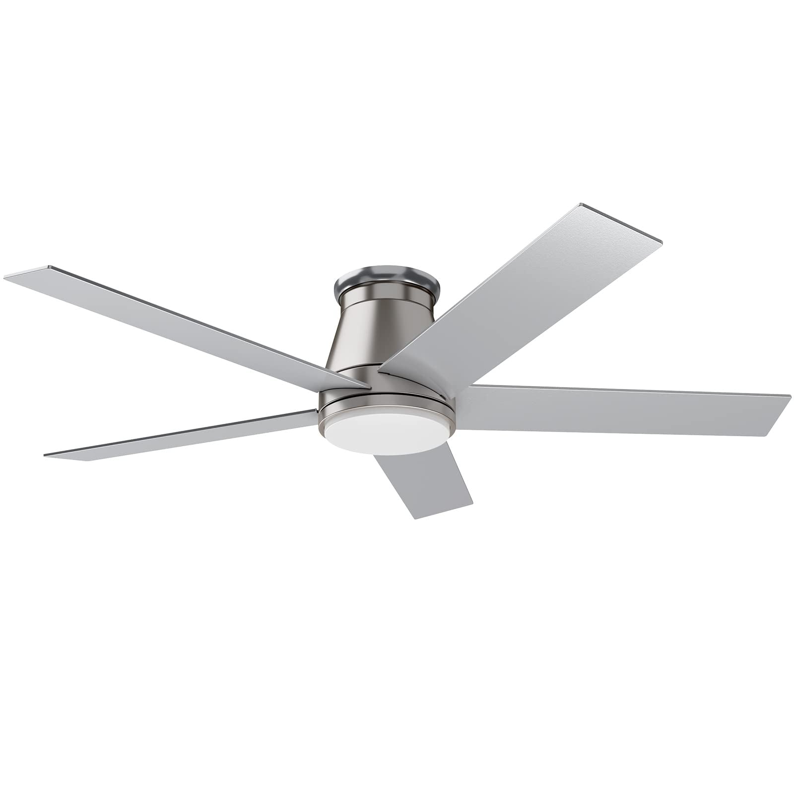 wurzee 52 Flush Mount Ceiling Fan Brushed Nickel Ceiling Fan 6 Speeds DC Reversible Motor, Timing, Dimmable, 5 Blades for Bedroo