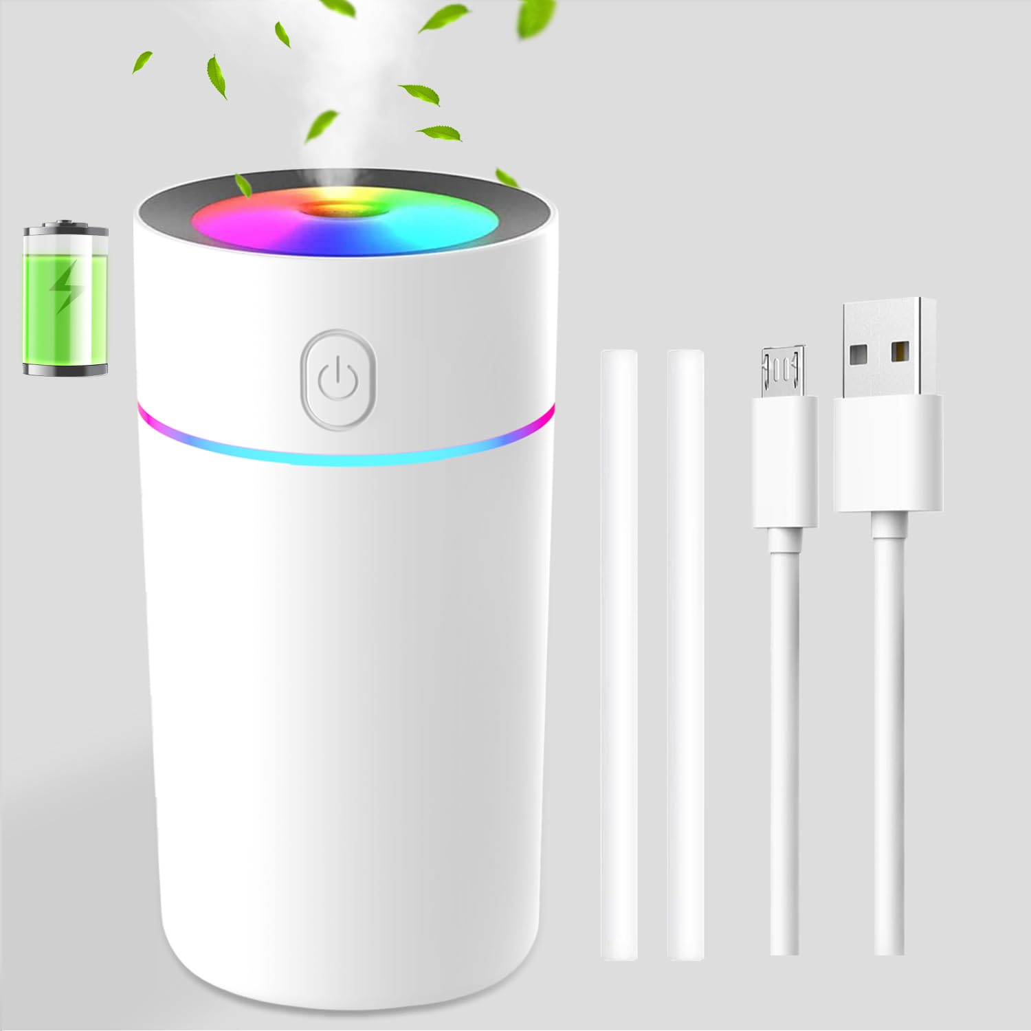 Mini Humidifiers Battery Powered Portable Car Humidifier With 7 Color Lights, Auto Shut Off Small Desk Humidifier [2 Mist Modes]