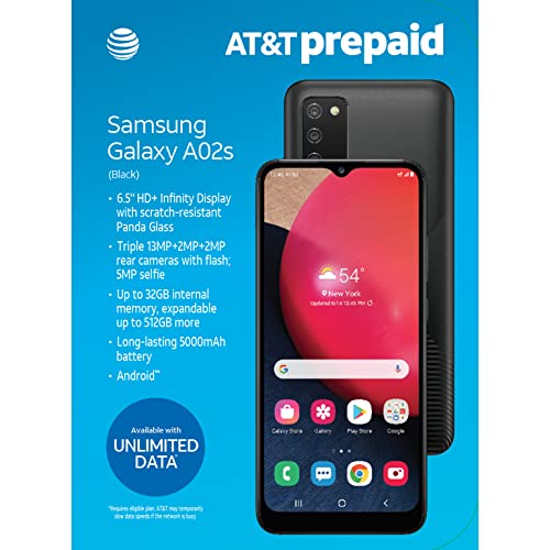 At&T Samsung Galaxy A02S, 32Gb, Black - 4G 6.5 Android Prepaid Smartphone - Carrier Locked To At&T