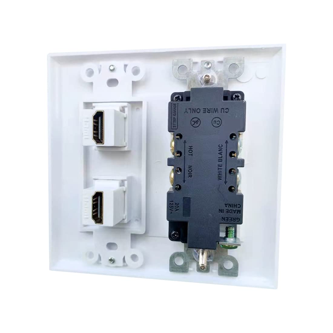 Bupldet 2 Gang Power Outlet With 2 Port Hdmi Wall Plate   20Amp Electrical Wall Outlet And 4K Hdmi Keystone Jack Cover Plate For