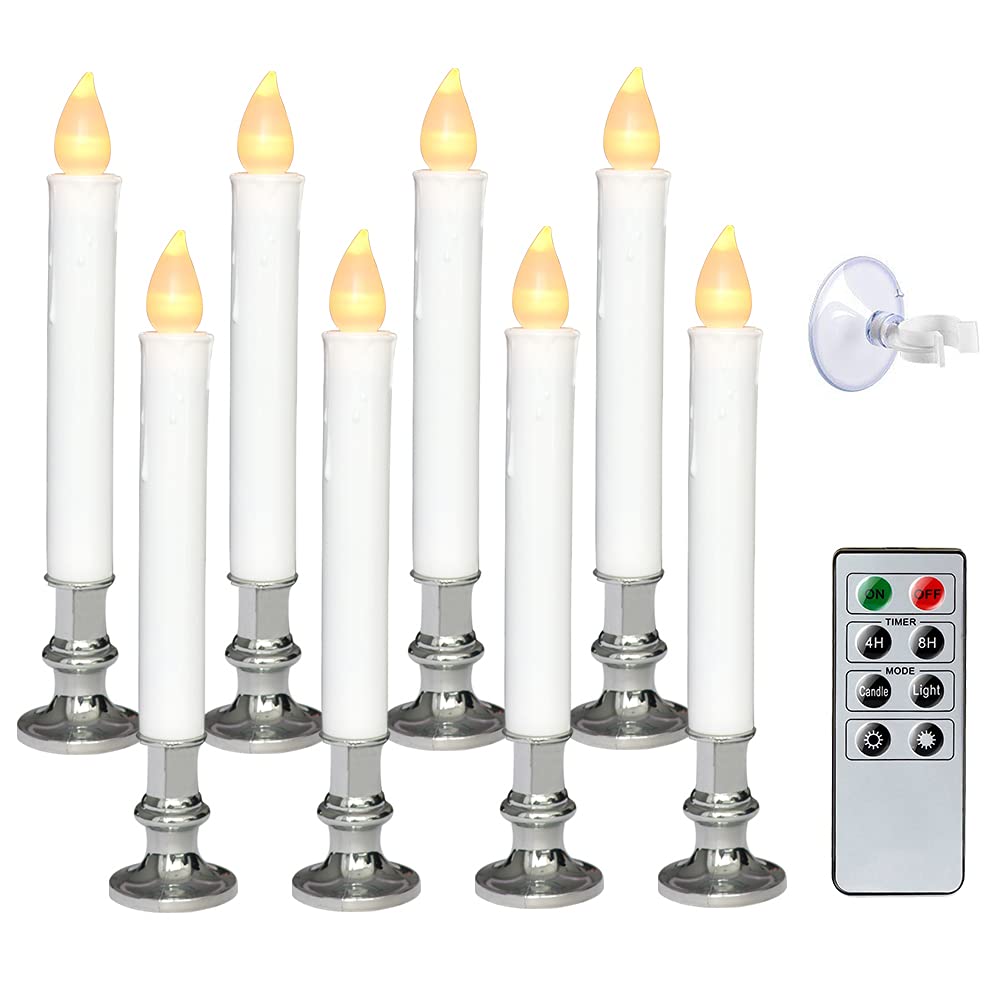 Wondise Flameless Window Candles With Remote And Timer, Battery Operated Silver Holders And Suction Cups White Candles For Chris