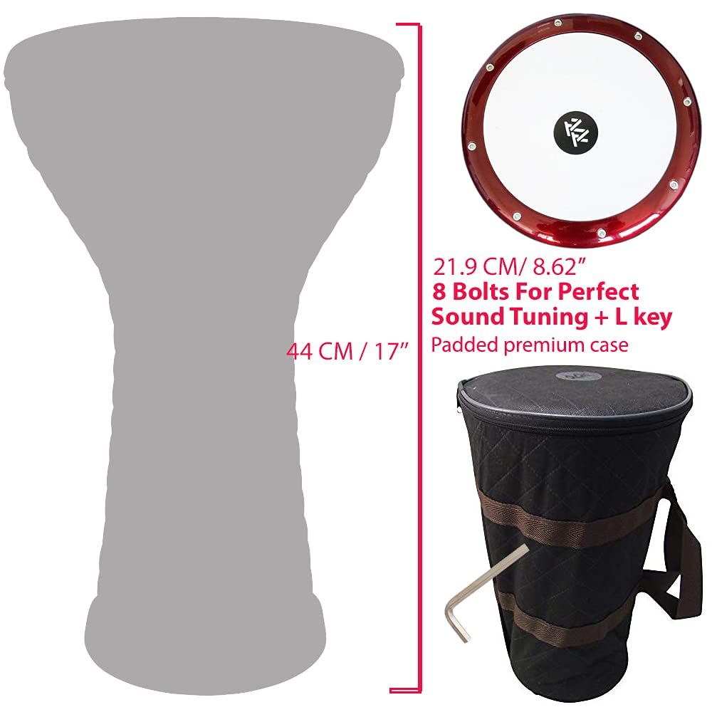 The 17 ' ' Wave Zaza Percussion Egyptian Style Darbuka Doumbek (Glowing Red   Engraved)