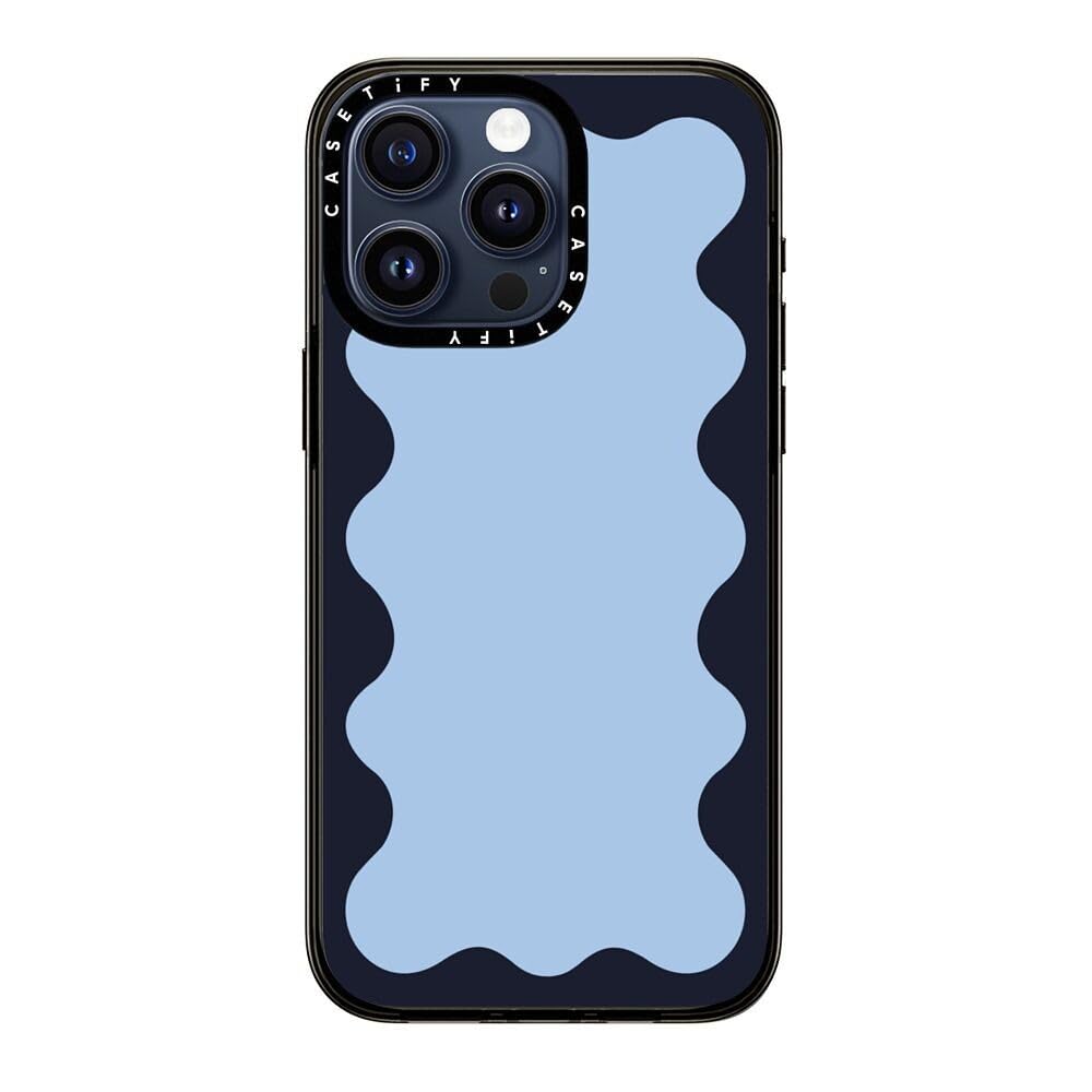 Casetify Compact Case For Iphone 15 Pro Max [2X Military Grade Drop Tested / 4Ft Drop Protection]   Blue Background Wavy Border
