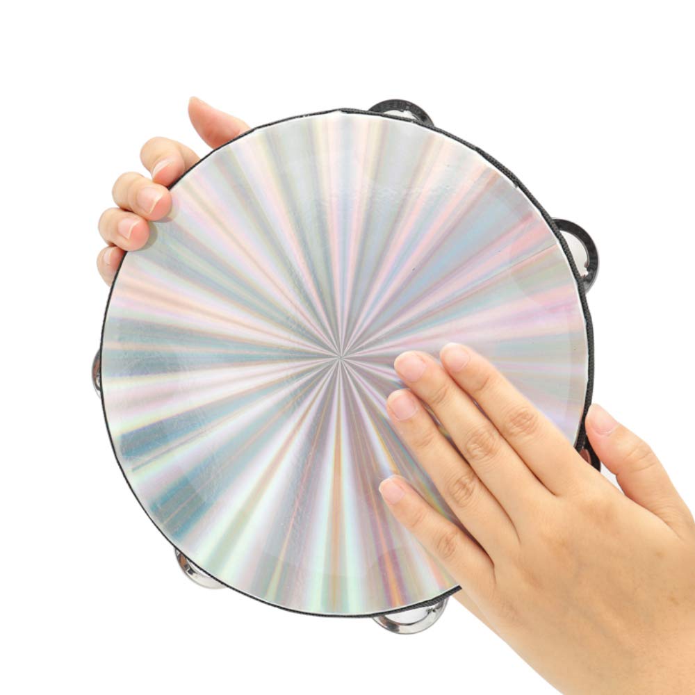 Tambourine 8 Inch Radiant Hand Held Drum With Double Row Jingles Reflective Drum Musical Instrument For Church Adults Ktv Party